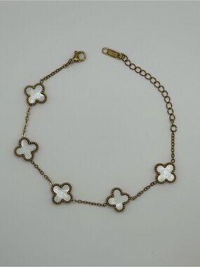 Gold-Tone White Mother-of-Pearl Clover Bracelet